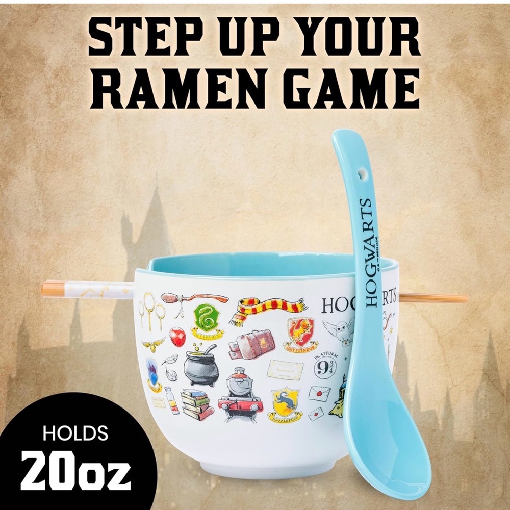 NWT Harry Potter 20oz Ramen Bowl, Spoon & Chopstick Set - Light Blue 🩵🪄 - Picture 4 of 9